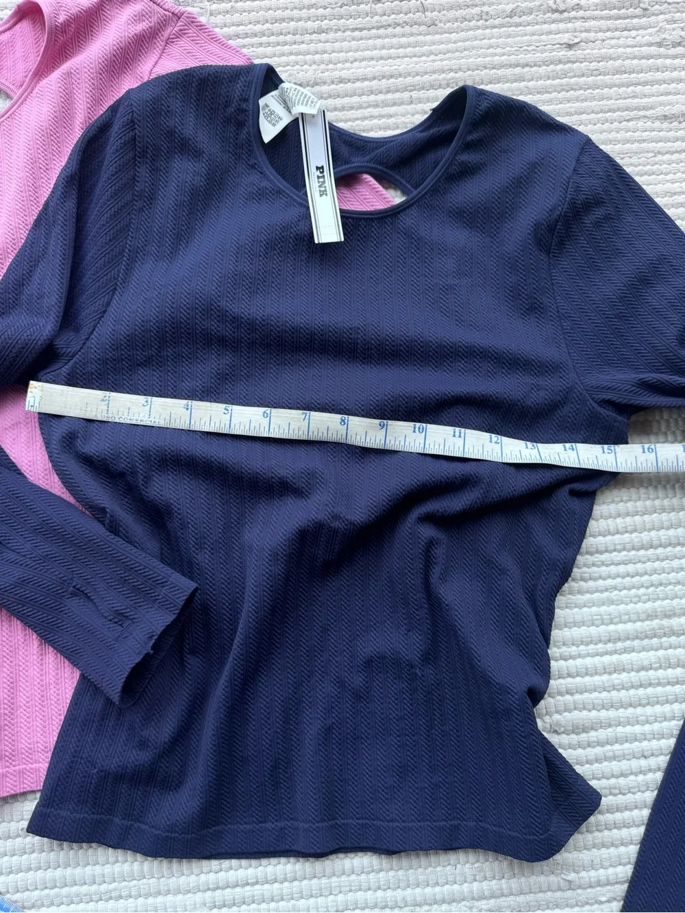 PINK Textured Open-Back Long Sleeve Top Bundle | Pink & Navy | Size Large NWT - Picture 6 of 11